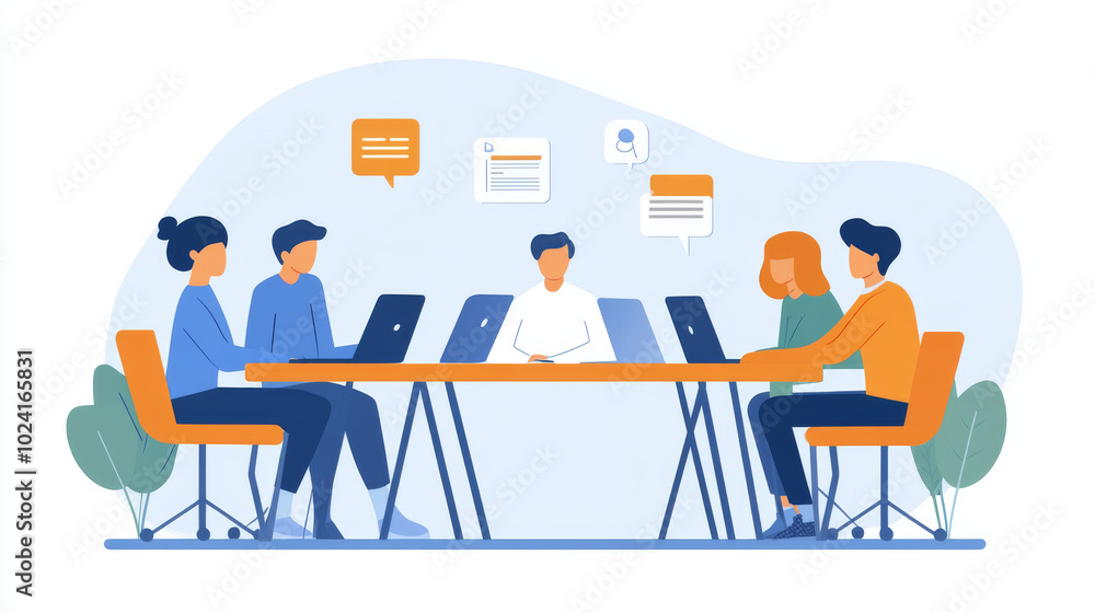 Aufkleber teams working from home use laptops to connect and manage their work online. they use internet tools