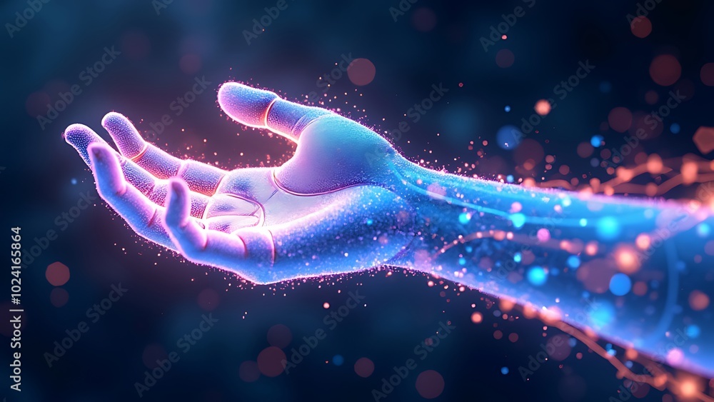 Aufkleber abstract digital wave dots background with gradient color and hand shape technology concept design f