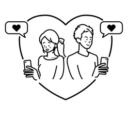 マッチングが成立したカップルのイラスト　線画のみ