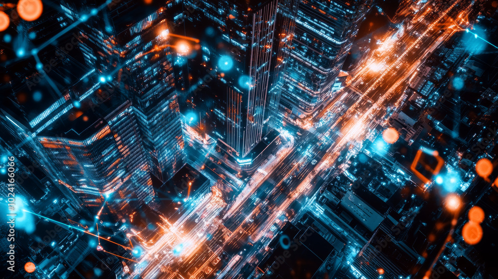 Poster smart cities use artificial intelligence to manage things like traffic lights and buildings. they co