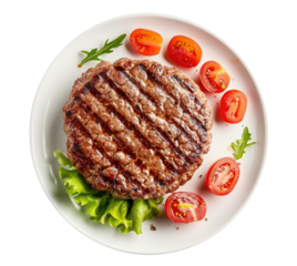 Plate with meat cutlet isolated on transparent background