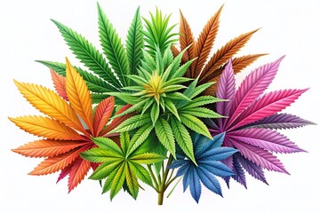 Vibrant hemp cannabis plant elements designed in a botanical style, featuring intricate details and colors, showcased