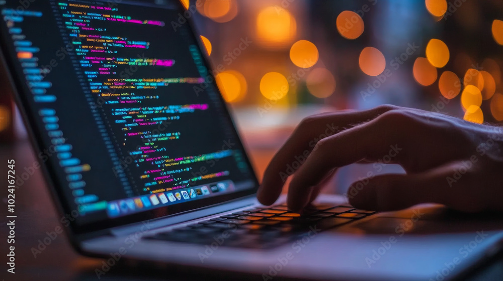 Poster software developers create apps for phones and tablets. they write code on their laptops, which then