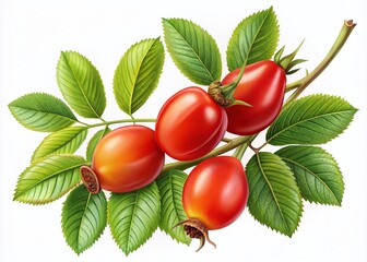 Vibrant Rosehip on a Branch Vector Illustration on White Background for Nature and Botanical Designs