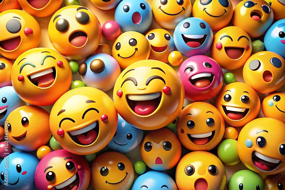 Poster vibrant set of smiling and dreaming crazy emoticons for fun and expressive communication in digital 