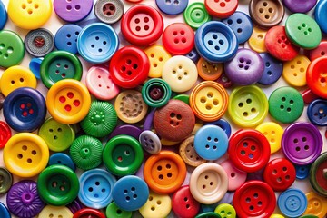 Fototapeta premium Vibrant Set of Colorful Buttons on White Background for Creative Design and Crafts