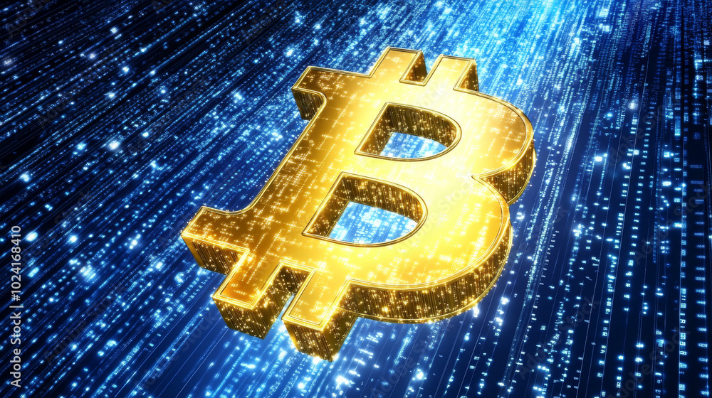 Poster the bitcoin symbol is shown on a digital background, representing the technology behind cryptocurren