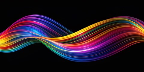 Vibrant wavy lines on a black backdrop provide a stunning modern abstract design, offering ample space for custom
