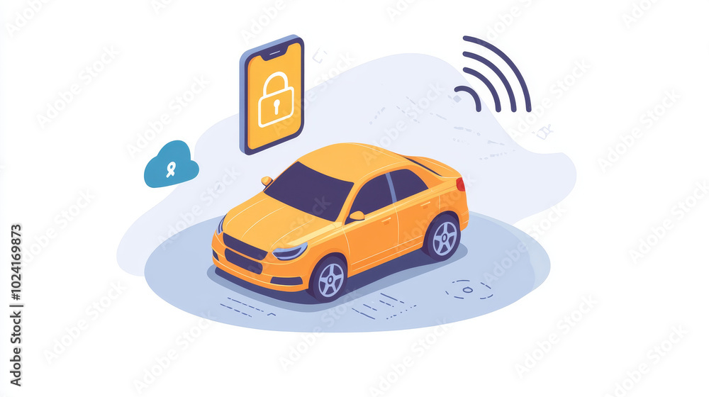Poster this icon shows a smart car alarm system controlled by a smartphone. it wirelessly protects the car 