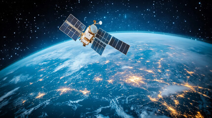 A network of satellites in space provides wireless internet and communication services worldwide.  This illustration shows how satellites can transmit data from Earth to any location globally.