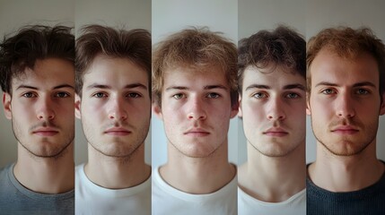 Fototapeta premium A time-lapse video capturing the progression of hair regrowth from significant hair loss to a full head of hair, with visible improvement month by month