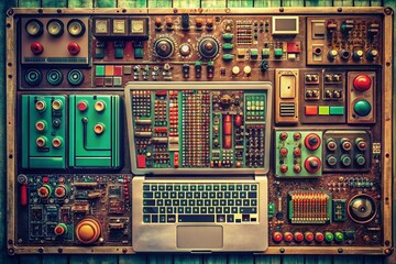 Fototapeta premium Vintage Style Electronic Control Panel for Laptop PC Repairs and Motherboard Installations with Retro Instagram Filter