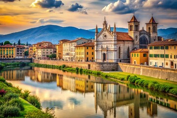Obraz premium Vintage Style Photography of San Paolo a Ripa d'Arno Church by the Arno River in Pisa, Tuscany