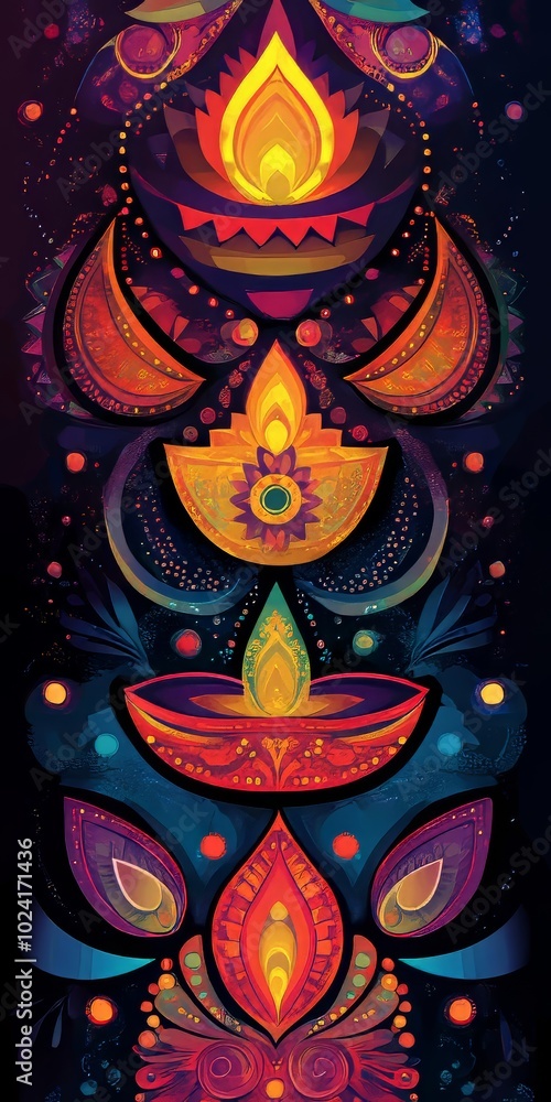 Poster abstract diwali background featuring colorful patterns and lively shapes.