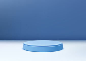 Minimalistic Blue Podium on a White Floor with a Blue Background for Product Display, Modern Showcase, or Branding Mockups