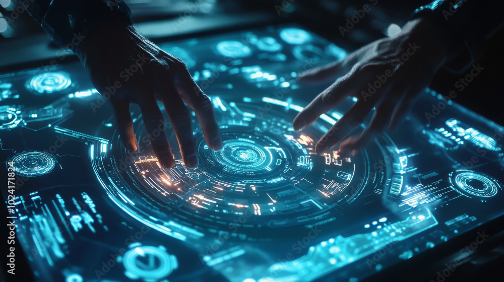 Aufkleber scientists are using a futuristic holographic display to control advanced technology. their hands in