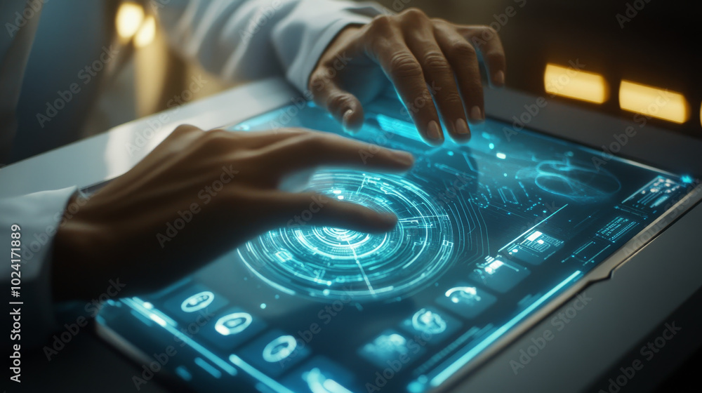 Aufkleber scientists are using a futuristic holographic display to control advanced technology. their hands in