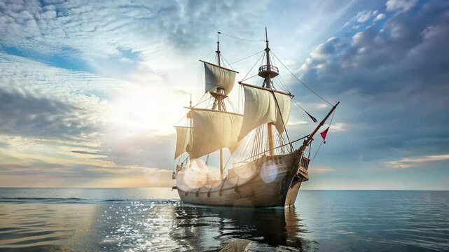 ship in the middle of a calm sea on columbus day