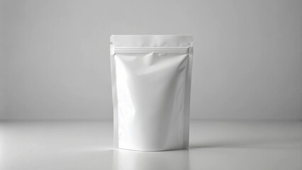 Minimalist white packaging pouch on a plain background