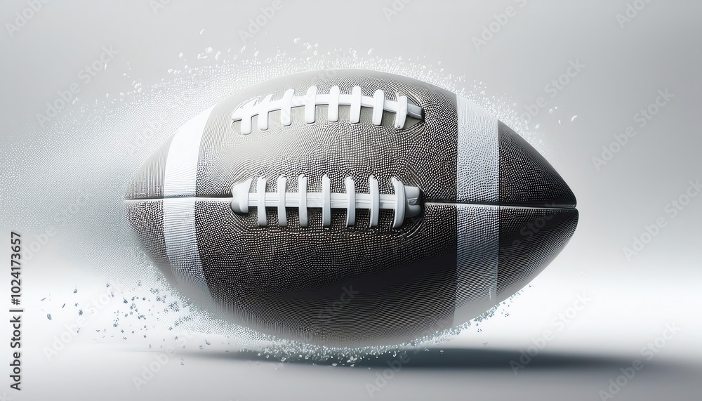 Poster An abstract image of a football in motion, deconstructing into particles, symbolizing speed and dynamic energy.