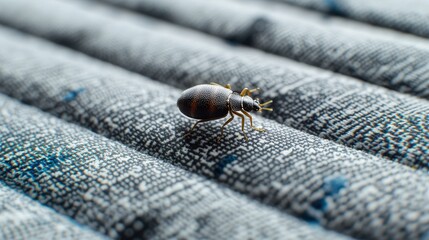 Close up of Bed Bug on Mattress Fabric   Pest Control  Infestation  Hygiene