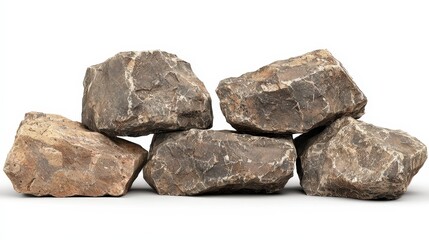 Stacked Rocks  Large Grey Stones  Isolated on White Background  Stone Wall  Natural Rock F