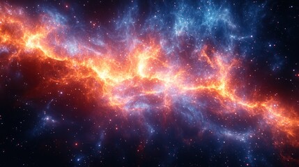 Fototapeta premium A swirling cloud of gas and dust in space, with red and blue colors.