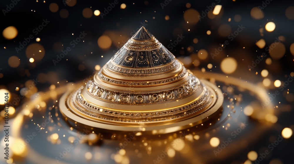 Poster elegant golden pyramid with sparkling background