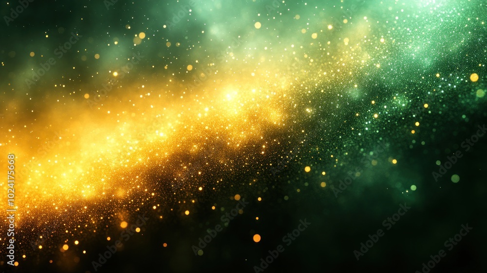 Canvas Prints abstract green and gold background with sparkling glitter and light effect.