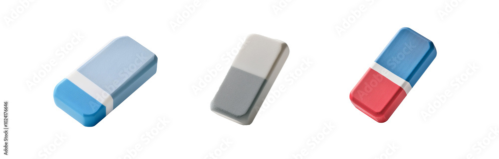 Aufkleber three rectangular erasers are displayed on a white background.
