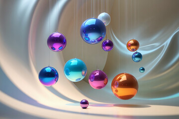 abstract background wallpaper, Vibrant orbs floating in a smooth, ethereal environment, with light reflections and soft shadows, creating a playful yet calming 3D abstract background.