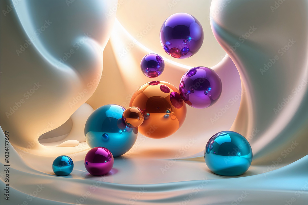 Poster abstract background wallpaper, vibrant orbs floating in a smooth, ethereal environment, with light r