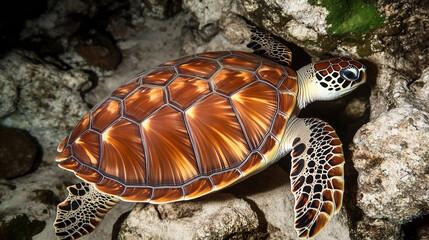 Underwater Sea Turtle with Vibrant Shell