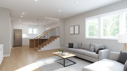 Fototapeta premium Modern living room with stylish furniture and natural light.