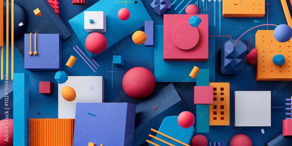 Poster a colorful abstract painting with many different shapes and sizes