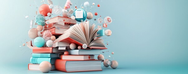 Abstract depiction of economic policy impacting education, illustrated through digital books and learning symbols