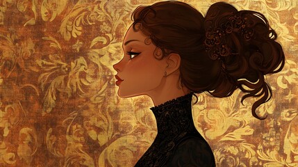 Portrait of a Woman with Brown Hair and an Ornate Hairstyle