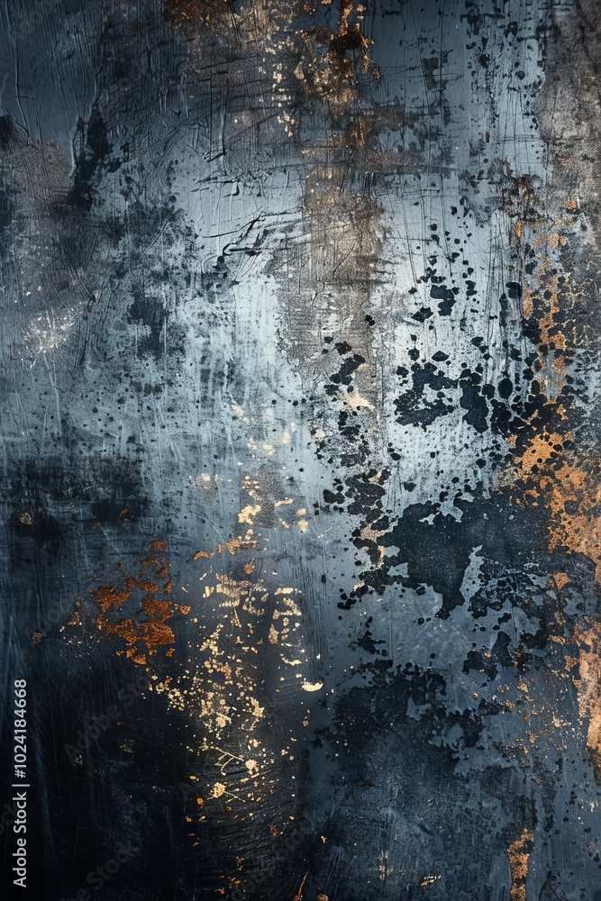 Poster close-up of an abstract grunge texture background featuring metallic and rusty elements in blue and 