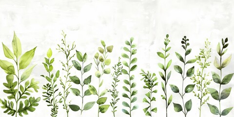 Obraz premium Greenery setup illustrated in delicate watercolor strokes