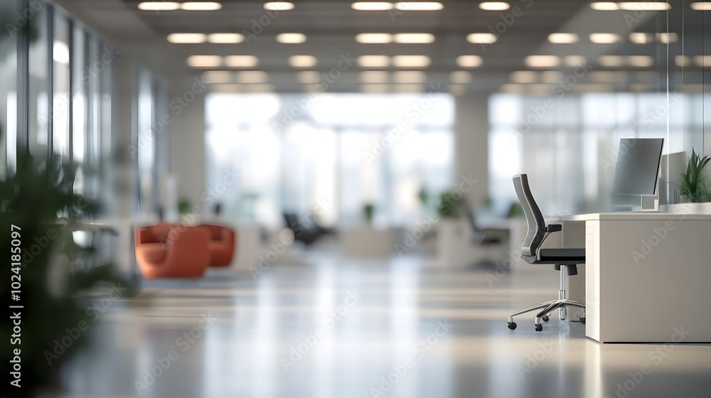 Poster blurred empty open space office. abstract light bokeh at office interior background for design.