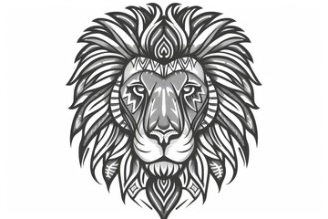Obraz premium Lion head with tribal ornaments in simple line art.