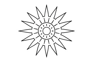 Sun Shape with Floral Mandala Pattern in Center - Geometric Design