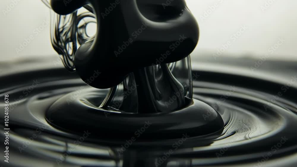 Aufkleber black liquid is dripping into a pool of similar liquid, creating ripples and patterns in the surface