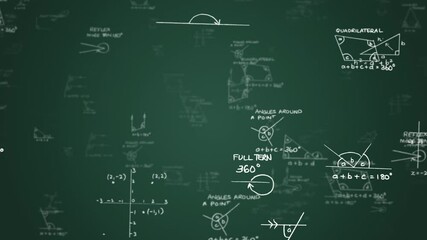 Mathematics Formula And Diagrams background on Green Board - Powered by Adobe