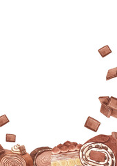 flavorful crepe cake rolls, hand-drawn watercolor painting frame design