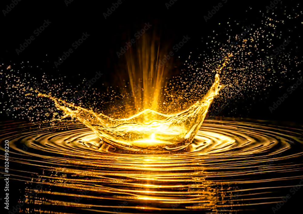 Poster water splash isolated on black background. splash effect after collision a falling drops with water 
