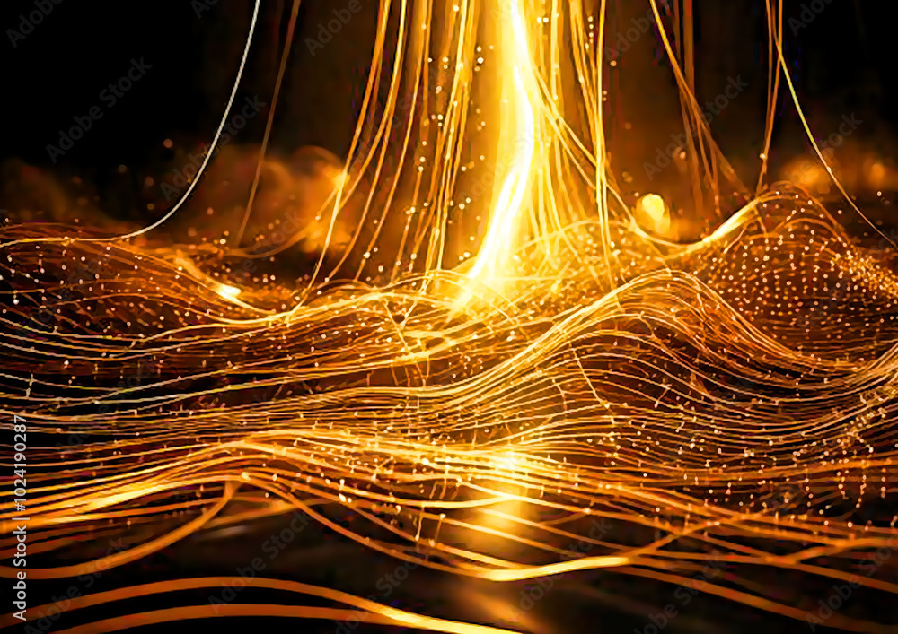 Poster abstract background with long exposure of glowing lines and bokeh