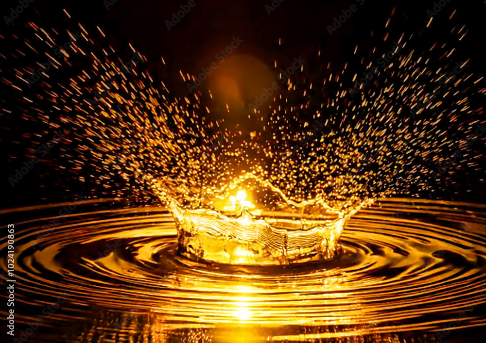 Poster falling drops of water. splash effect after collision a falling drops with water surface.