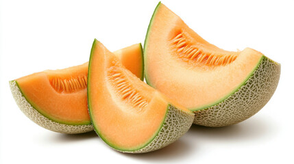 A cut cantaloupe, fresh, slightly watery, isolate on white background