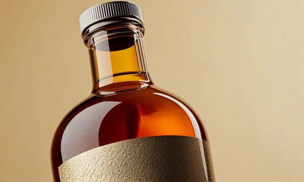 Glass Bottle with Brown Liquid and Blank Label
